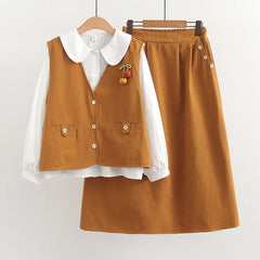 Casual Thin Vest Doll Collar Shirt Skirts Three-piece Set