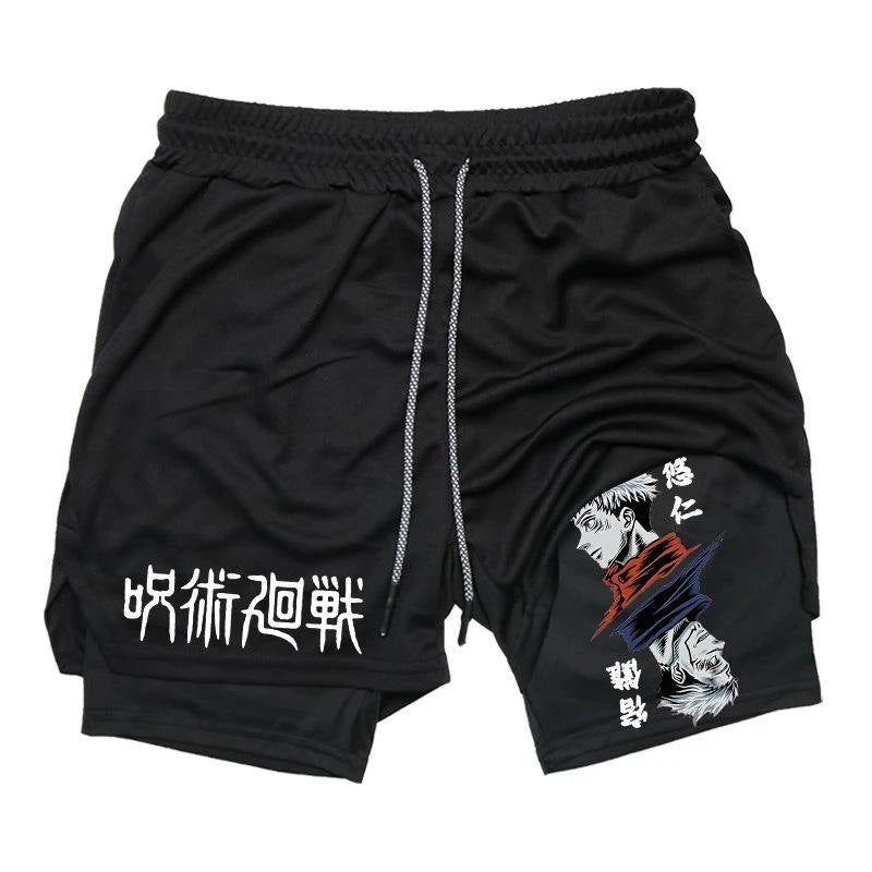 Casual Men's Anime Printed Double-layer Sports Shorts