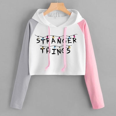 Casual Versatile TV Graphic Crop Hooded Top