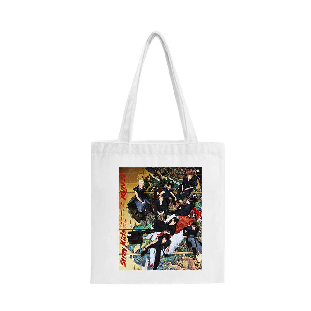 SKZ RUN IT Printed Canvas Large Capacity Tote Bag