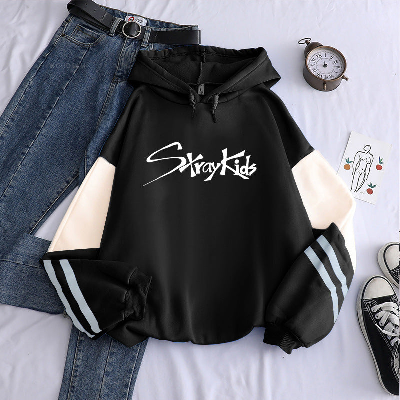 KPOP Logo Long-sleeved Color Block Hoodie