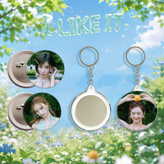 BM I LIKE IT Photo Tinplate Badge Mirror Keychain