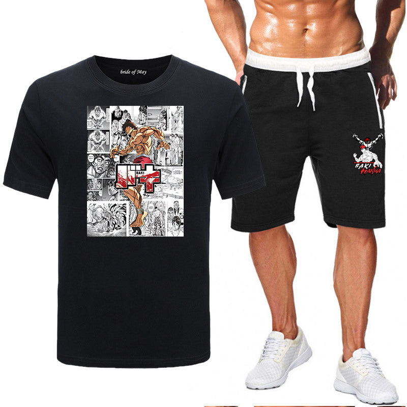 Men's Baki Anime T-Shirt Shorts Two-piece Set