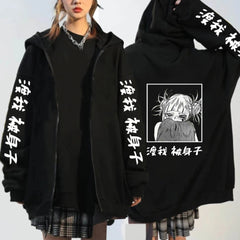 Unisex Anime Printed Zipper Black Pullover Hoodie