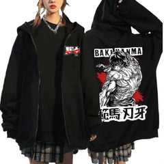 Unisex Anime Baki Print Zipper Hoodie