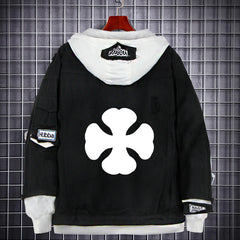 Men's Anime Logo Fake Two Denim Jacket