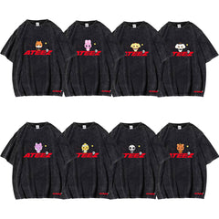 Trendy Kpop Character Logo Washed T-shirt