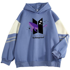 Trendy Kpop Color Block Loose Hoodie