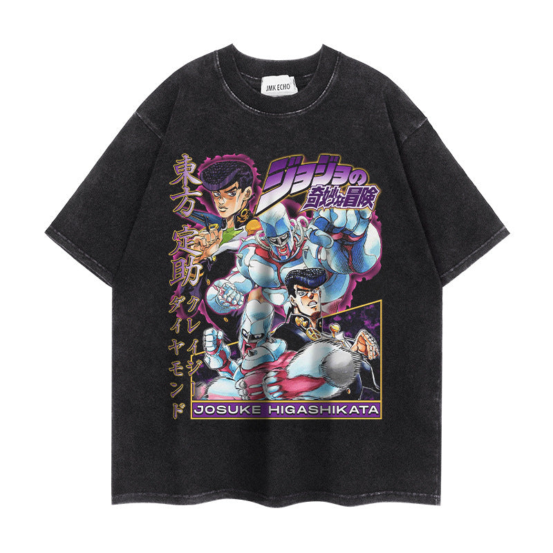 Retro Jojo Anime Short-sleeved Washed T-shirt