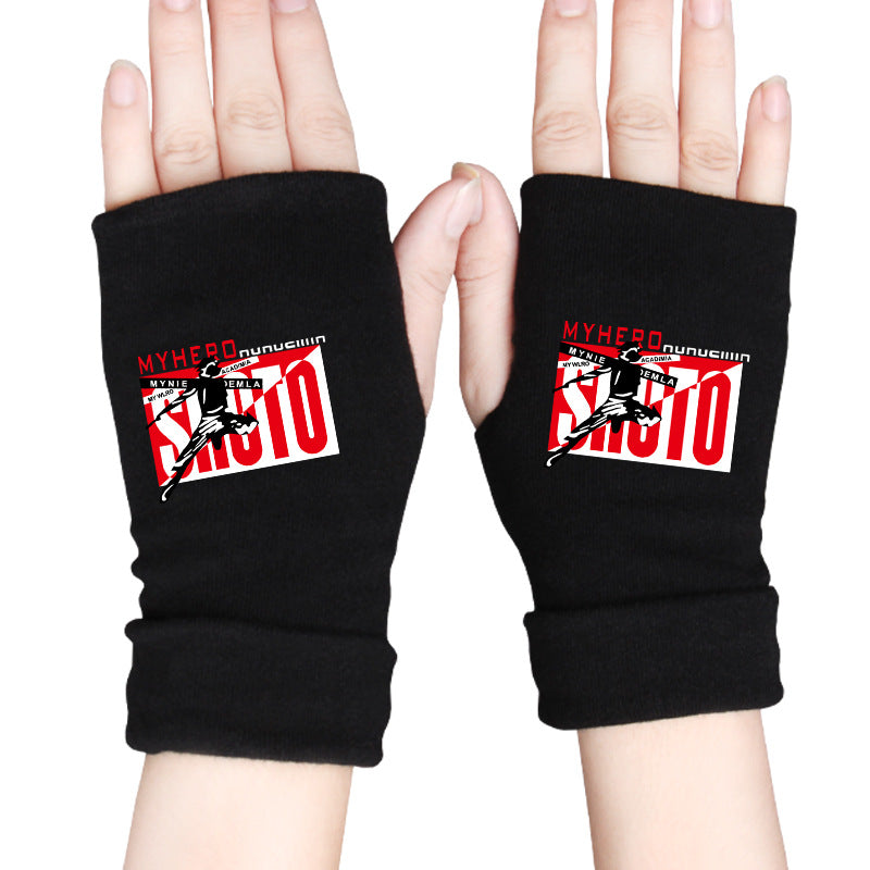 Trendy Anime Warm Half Finger Gloves