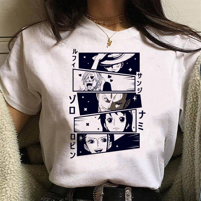 Casual Women's Wanted Luffy Printed White T-Shirt