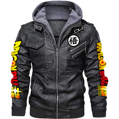 Men's Goku Print Hooded Pu Leather Jacket