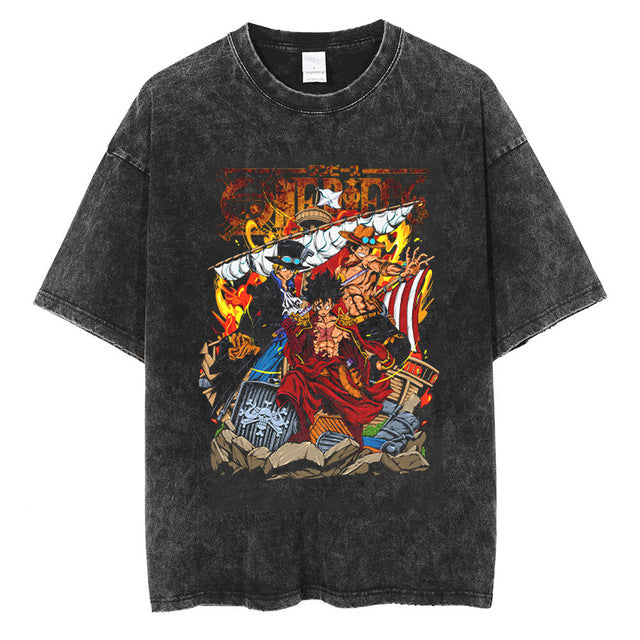 Trendy Anime Printed Short-sleeved Washed T-shirt