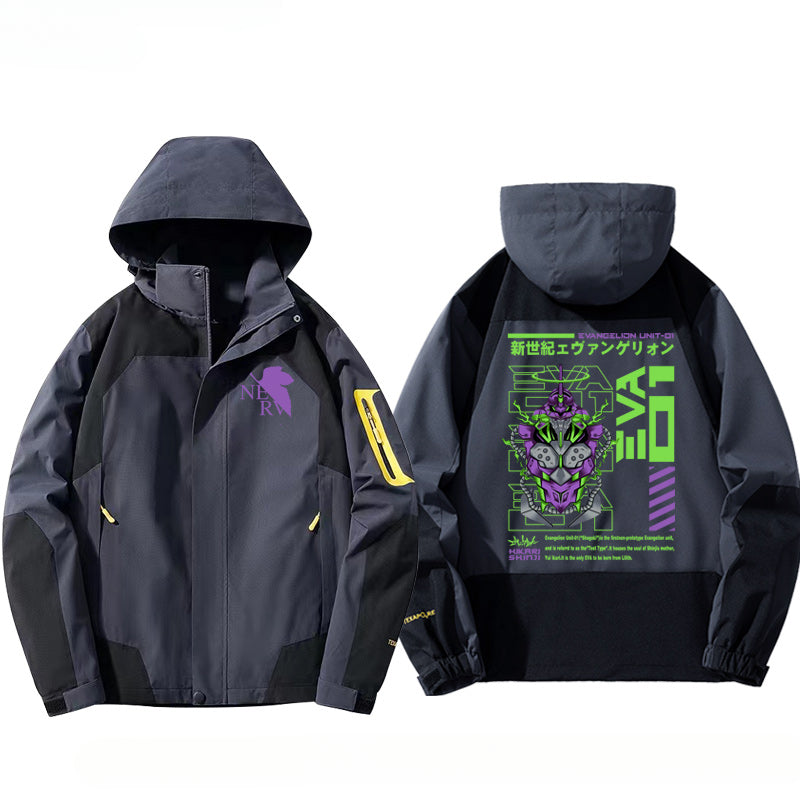 Trendy EVA Anime Print Hooded Jacket