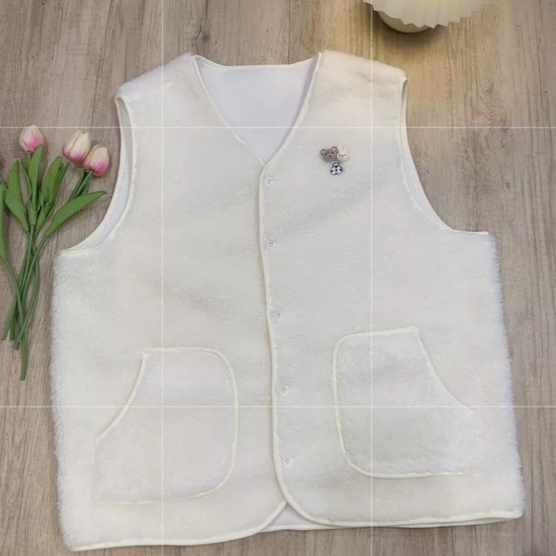 JEONGHAN Same White Fleece Vest Outwear