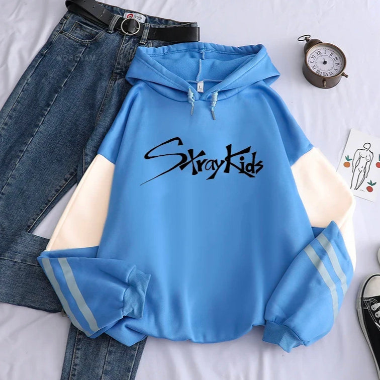 KPOP Logo Long-sleeved Color Block Hoodie