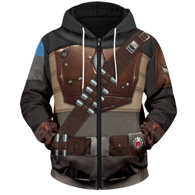 Unisex Mandalorian 3D Cosplay Zip Up Hoodie