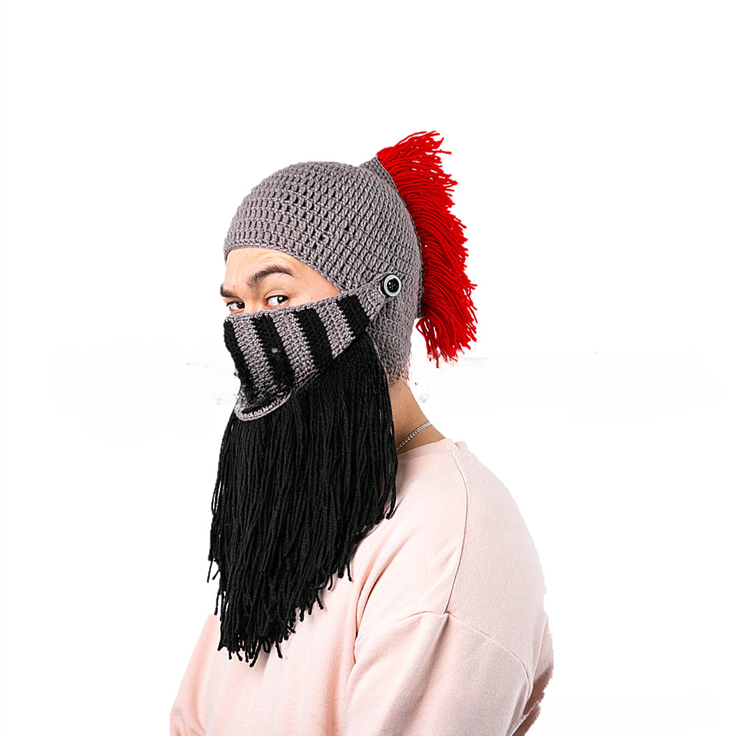 Creative Halloween Funny Crocheted Bearded Knight Hat