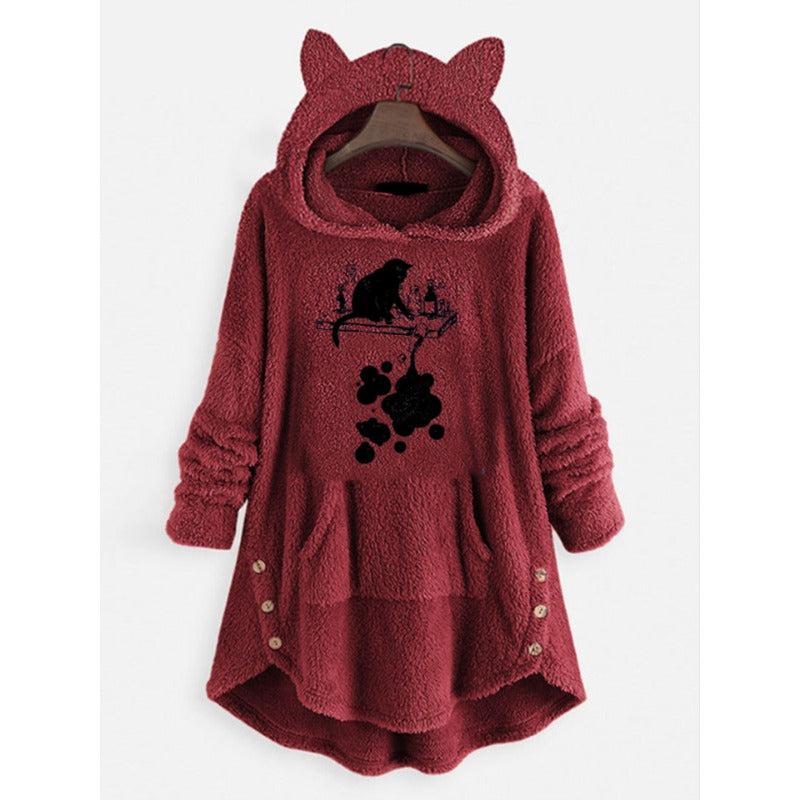 Women's Cat Ears Hooded Long-sleeved Coat
