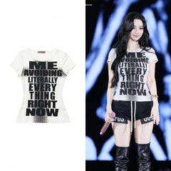 Karina Same White Letter Slim-fit T-shirt