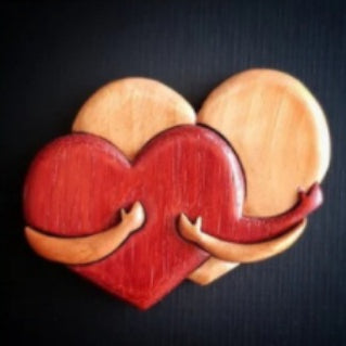 Lovely Hugging Heart Wood Carvings