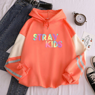 Casual Girls Kpop Color-Block Fleece Hoodie