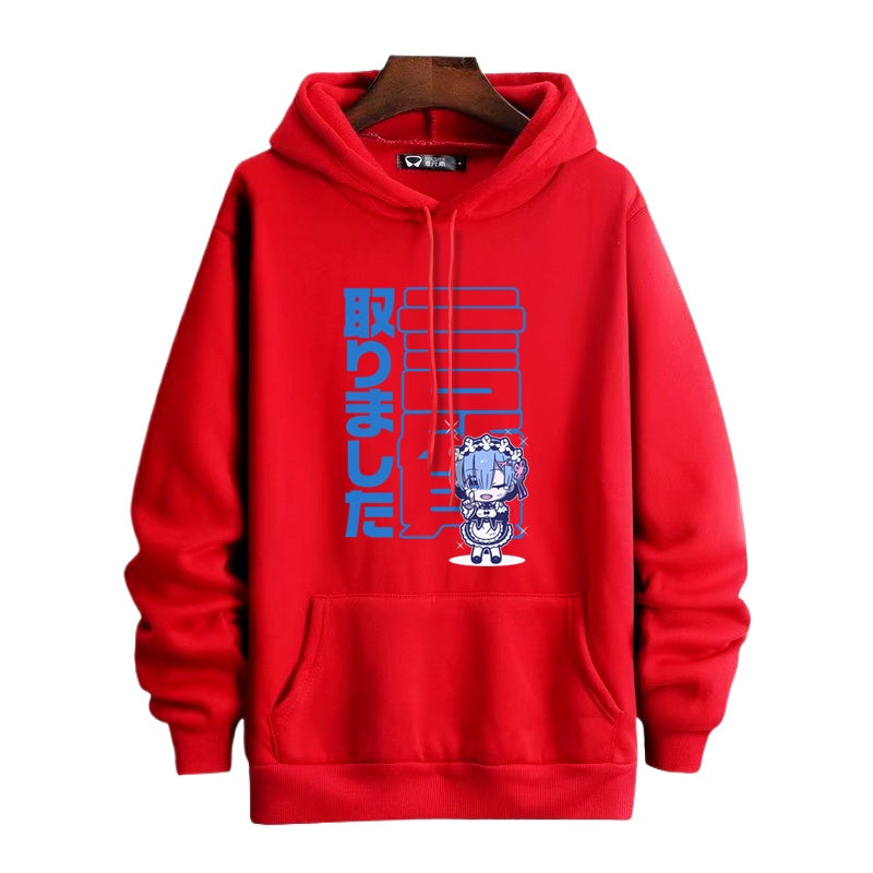 Casual Anime Rem Print Pullover Hoodie