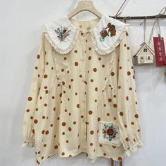 Japanese Mori Floral Embroidered Doll Collar Shirt