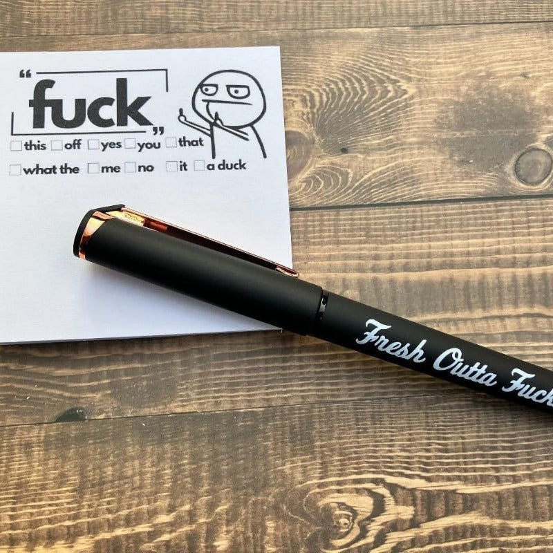 Funny Fresh Outta Fucks Pad and Pen Sticker Gift