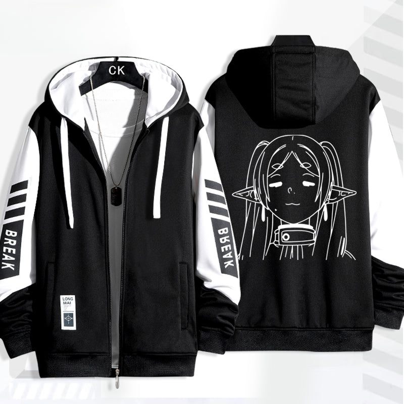 Unisex Anime Printed Zip Up Loose Hoodie