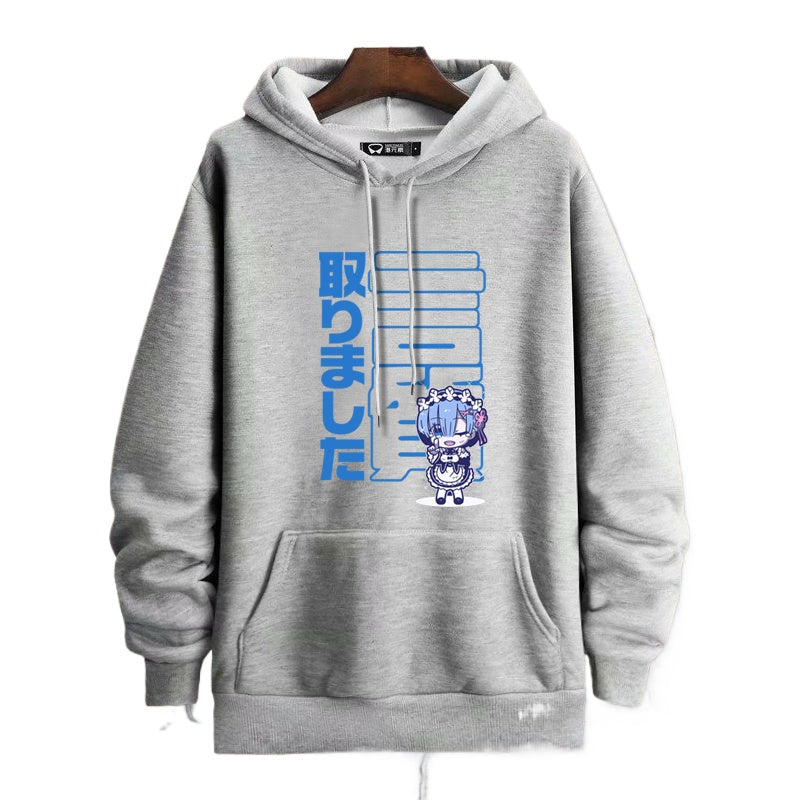 Casual Anime Rem Print Pullover Hoodie