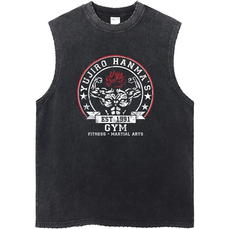 Men's Anime Print Washed Sleeveless Vest