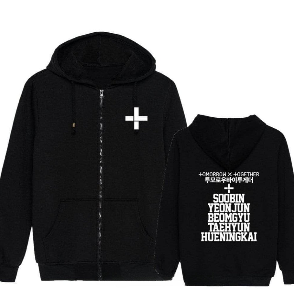 Casual Kpop Letter Black Zipper Hoodie