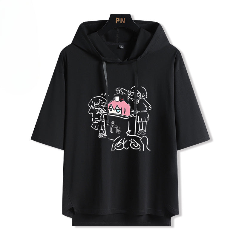 Casual Anime Hooded Short Sleeve T-Shirt