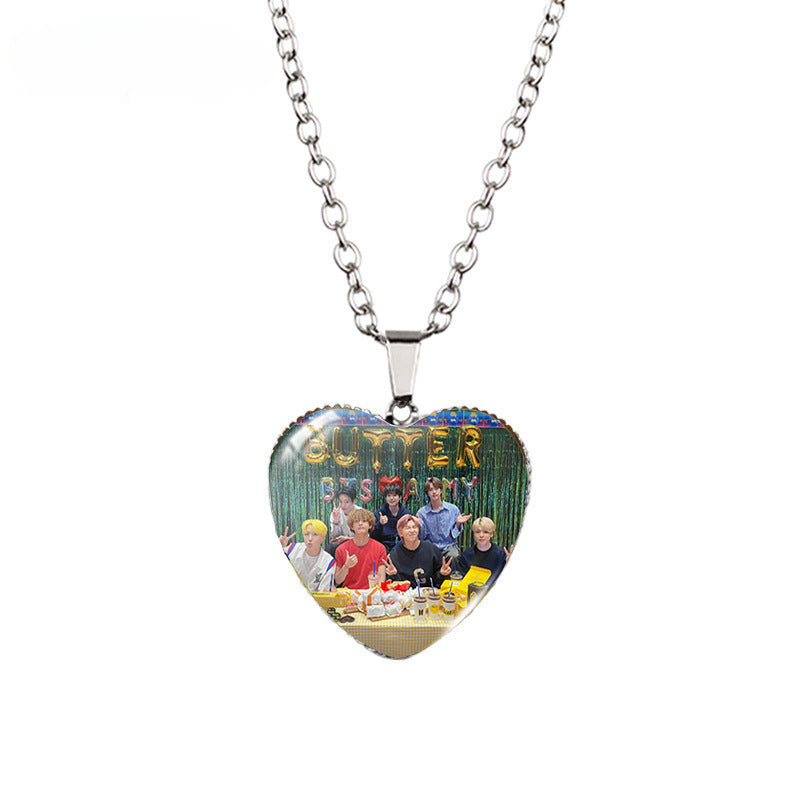 Kpop Time Gem Heart Necklace