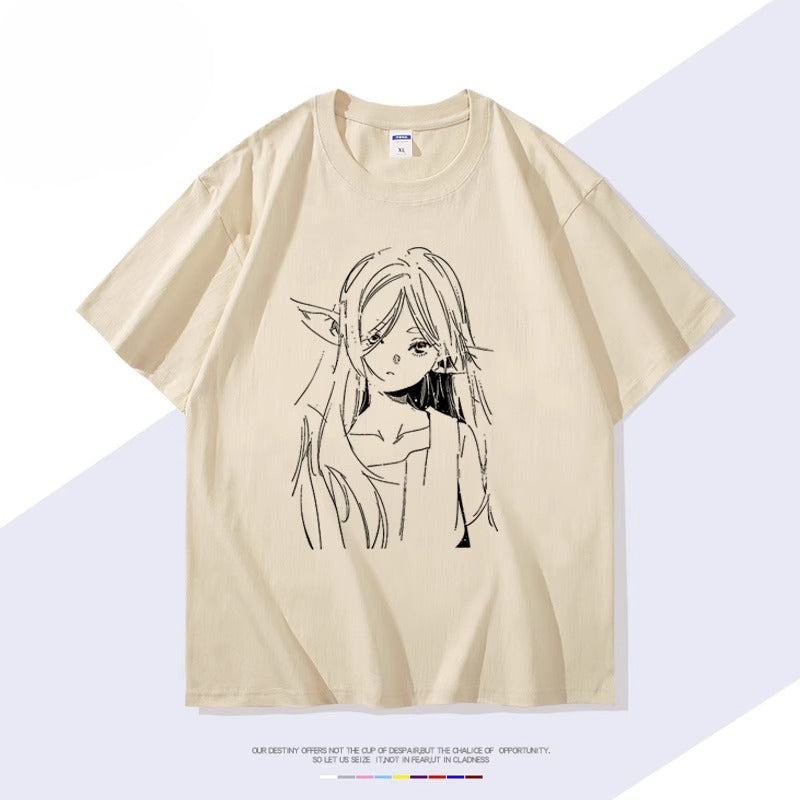 Trendy Anime Print Short-sleeved Cotton T-shirt
