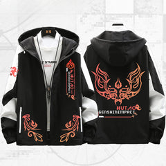 Unisex Game Hutao Print Zipper Hooded Jacket