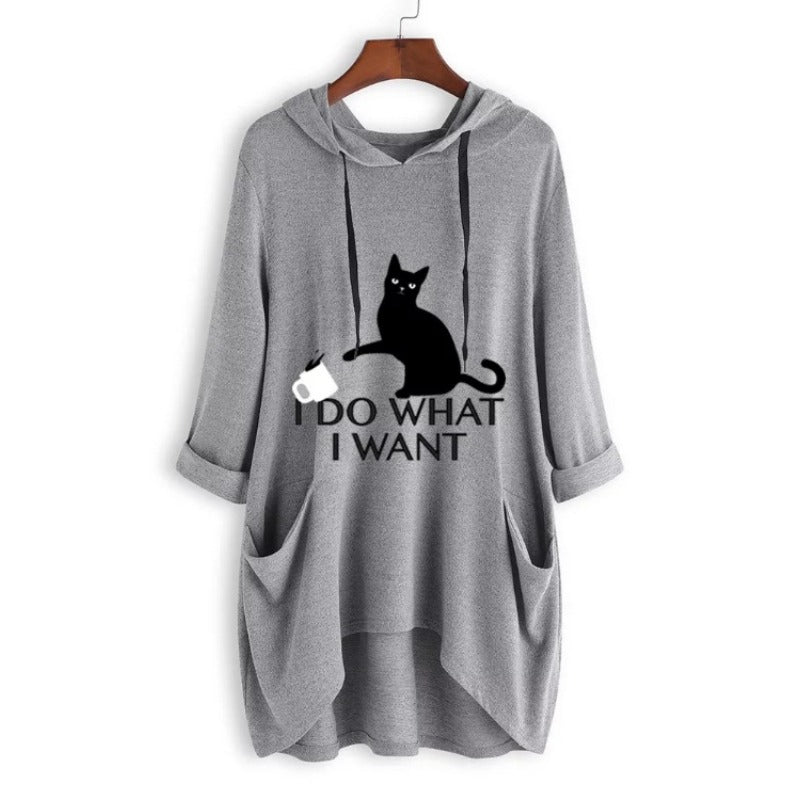 Women's Cat Ears Loose Medium Long Hoodie