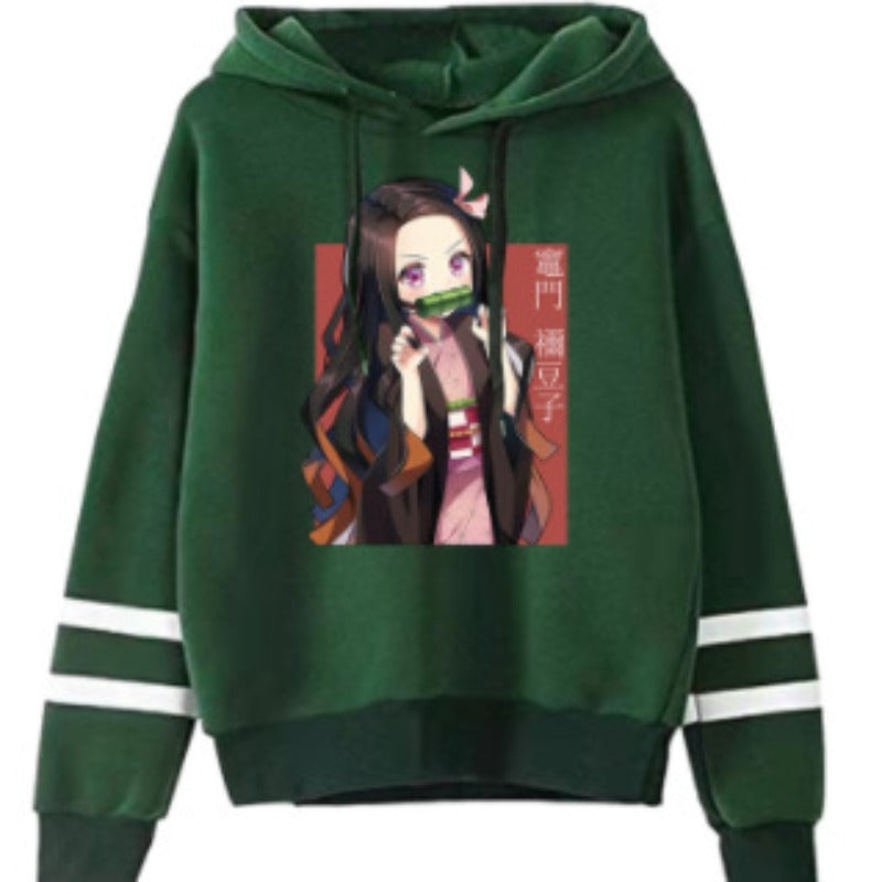 Casual Cute Anime Figure Striped Pullover Hoodie