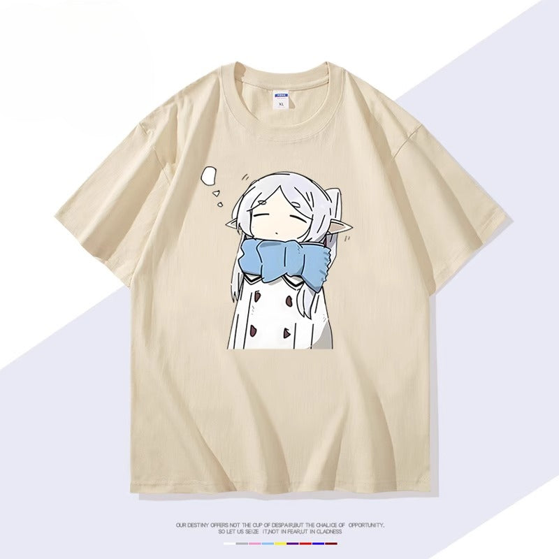 Trendy Anime Print Short-sleeved Cotton T-shirt