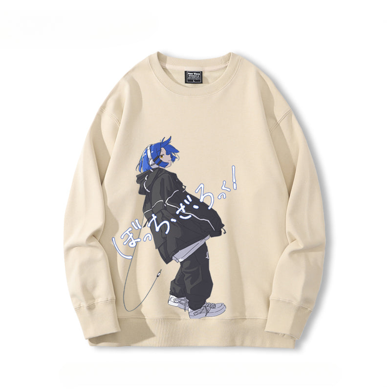 Casual Anime Graphic Crew Neck Sweatshirt