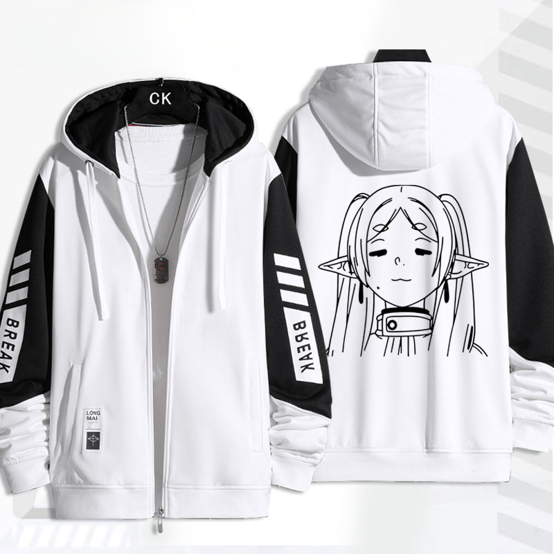 Unisex Anime Printed Zip Up Loose Hoodie