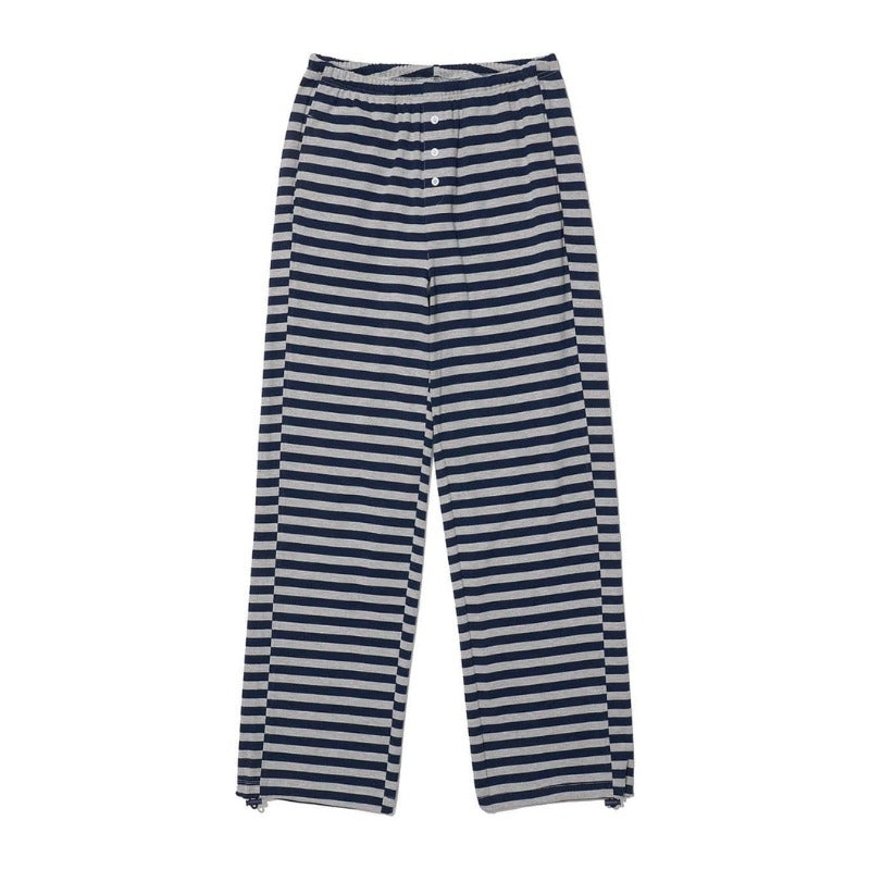 Korean Style Half-button Drawstring Striped Pants