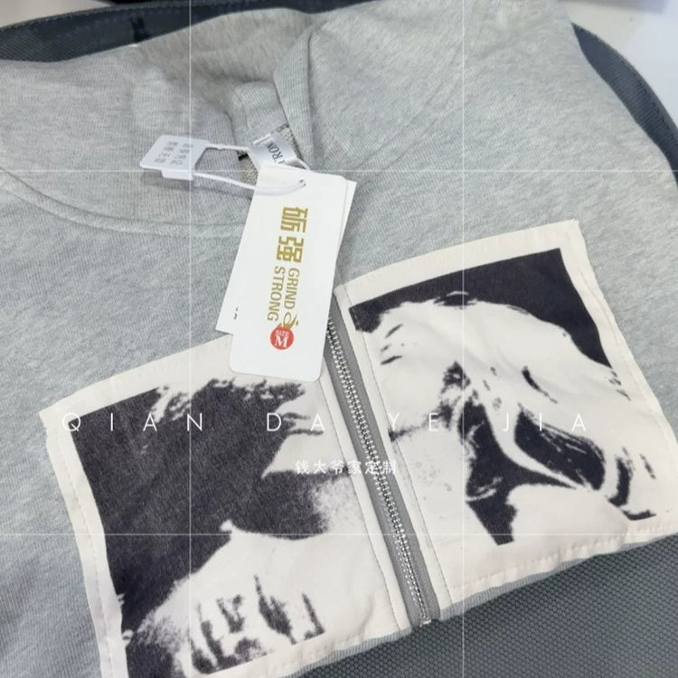 NI-KI‌ Same Style Gray Zipper Hoodie Top