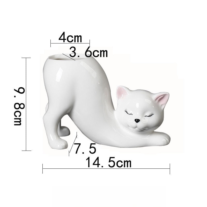 Stretching Cat Succulent Cactus Planter Pot