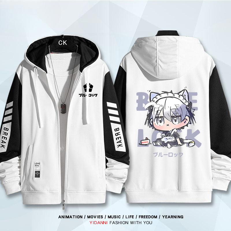 Unisex Anime Print Zipper Loose Hoodie