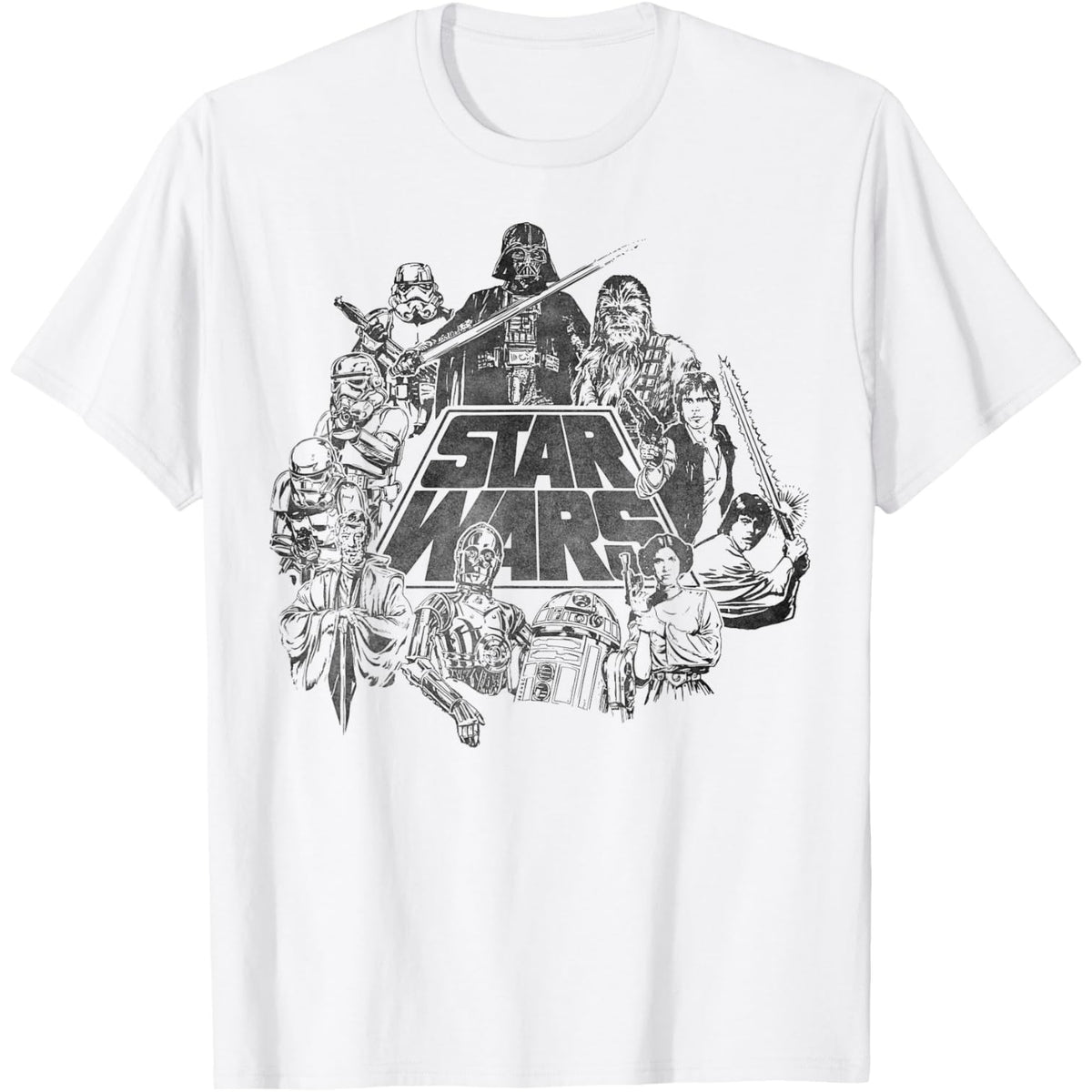 Classic Characters Cast Line Art Vintage T-Shirt