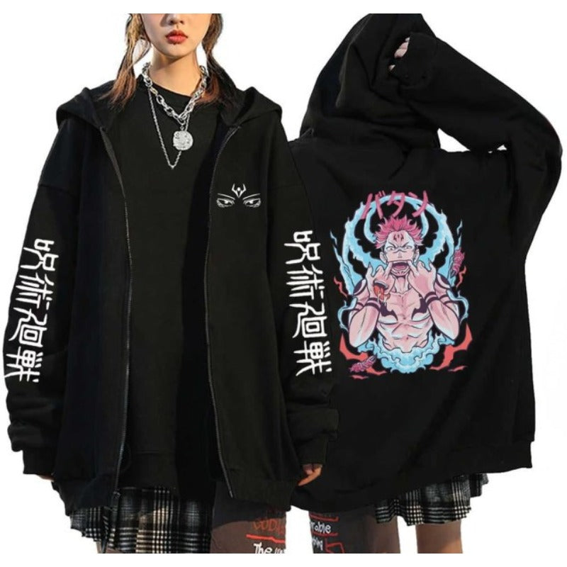 Casual Unisex Anime Graphic Print Zipper Hoodie