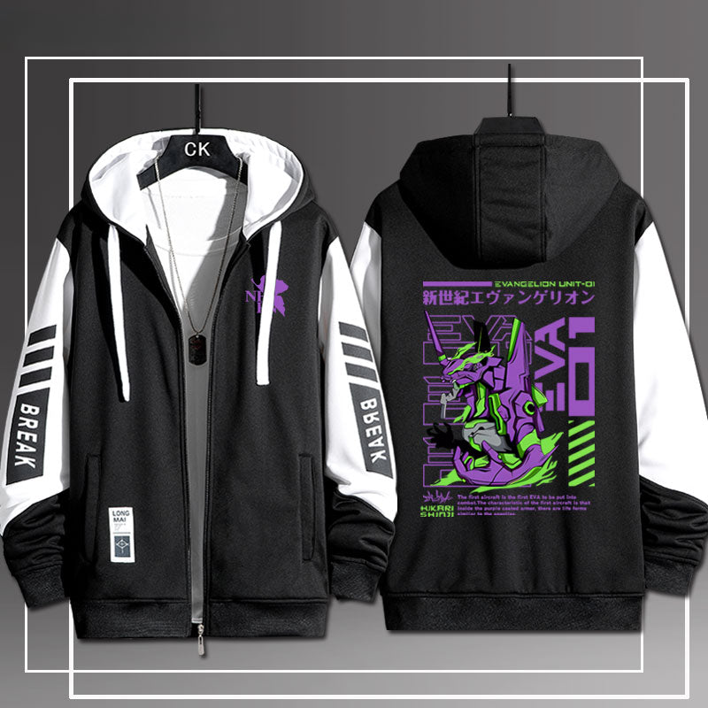 Unisex Anime EVA Pattern Zipper Hoodie