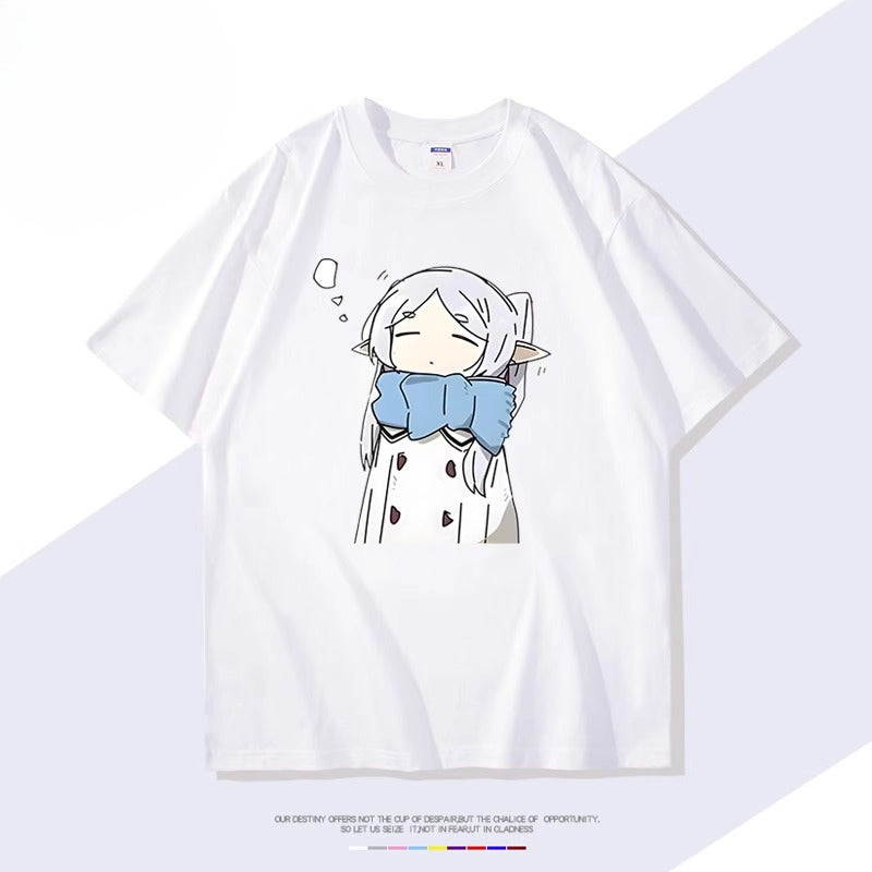 Trendy Anime Print Short-sleeved Cotton T-shirt